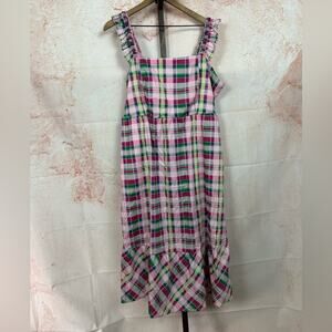 TORRID plaid ruffled poplin tiered midi dress size 1X pink green smocked back